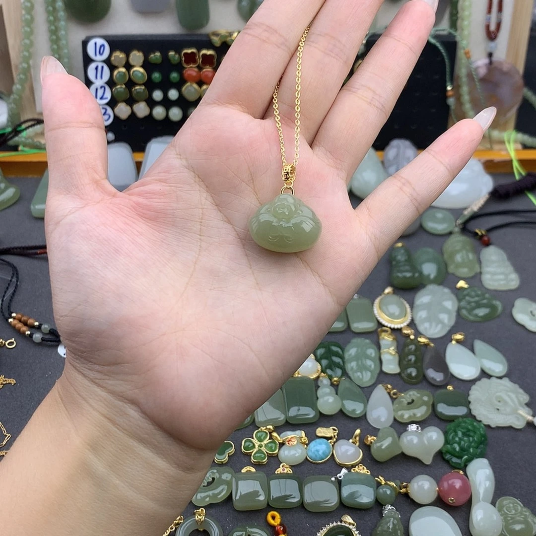 和田玉银S925镶嵌吊坠(不含链)