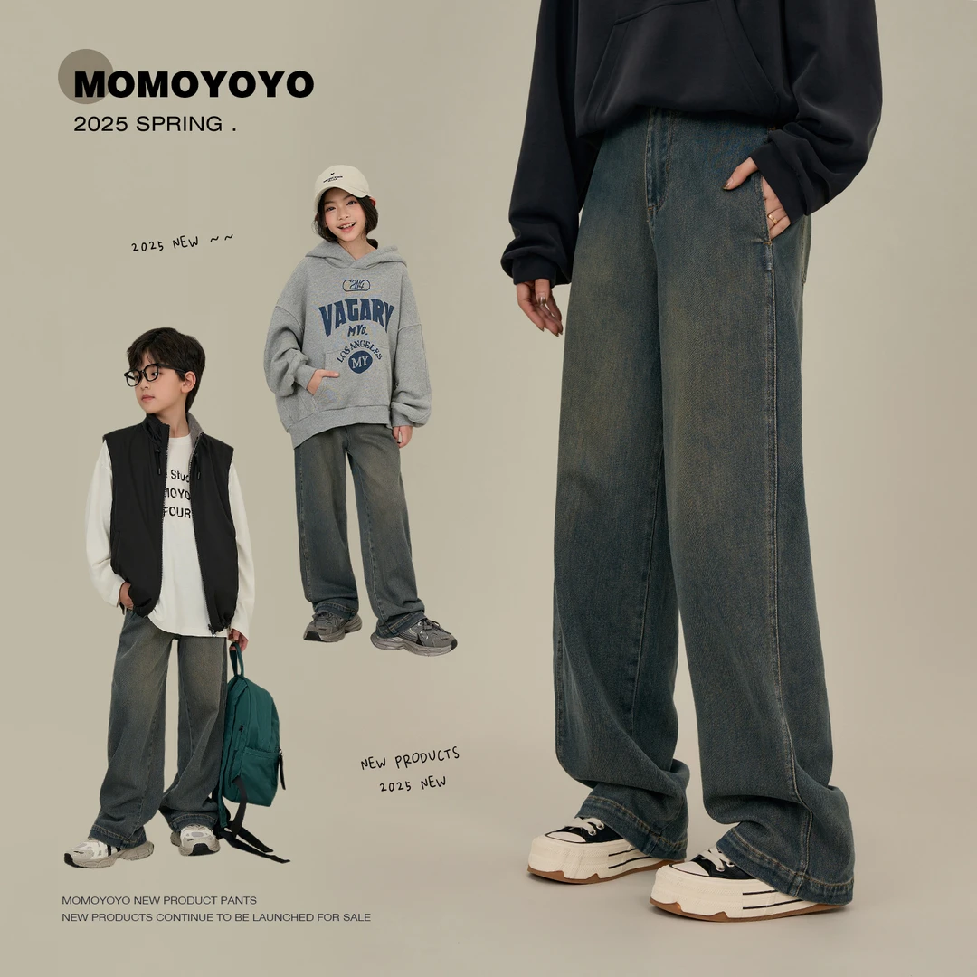 辰辰妈【牛叉叉】亲子裤春夏新款男童女童裤子直筒休闲牛仔裤7664D