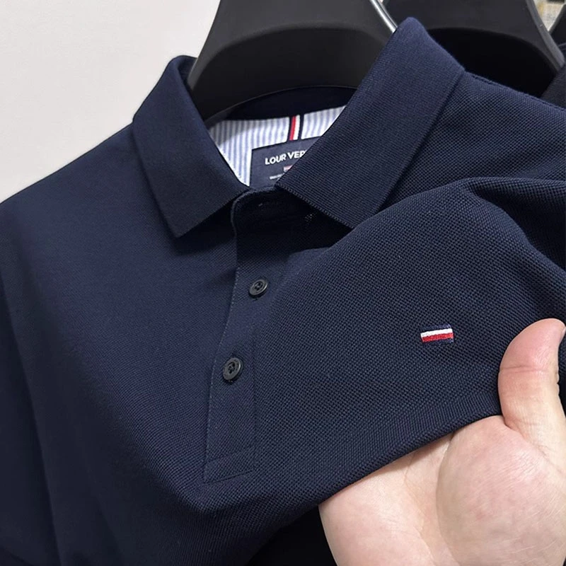 CATIA SELI100%纯棉POLO衫男短袖新款高端翻领t恤中年全棉上衣