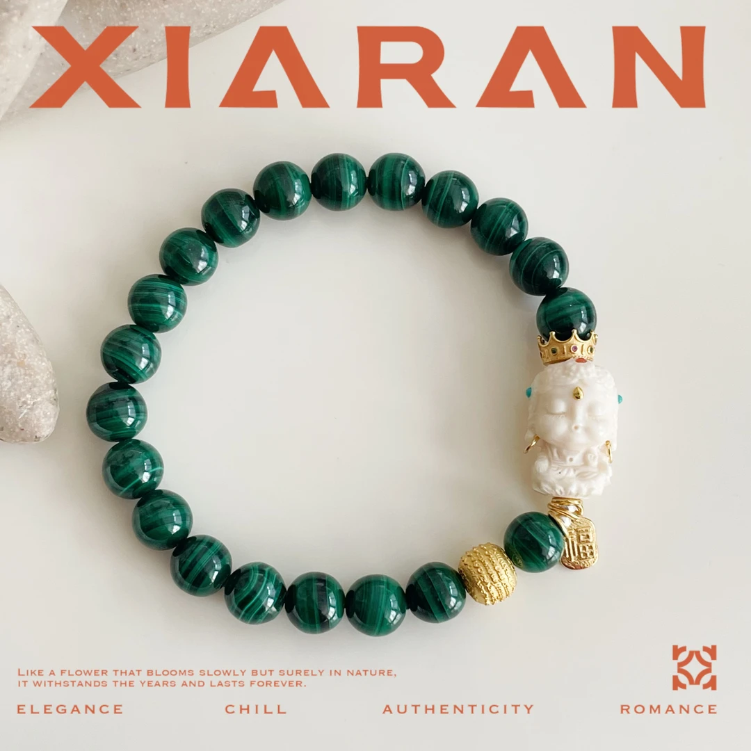 黄铜手链 「沁绿」青圆珠生阳新中式国风雕刻复古手串多样性发其一