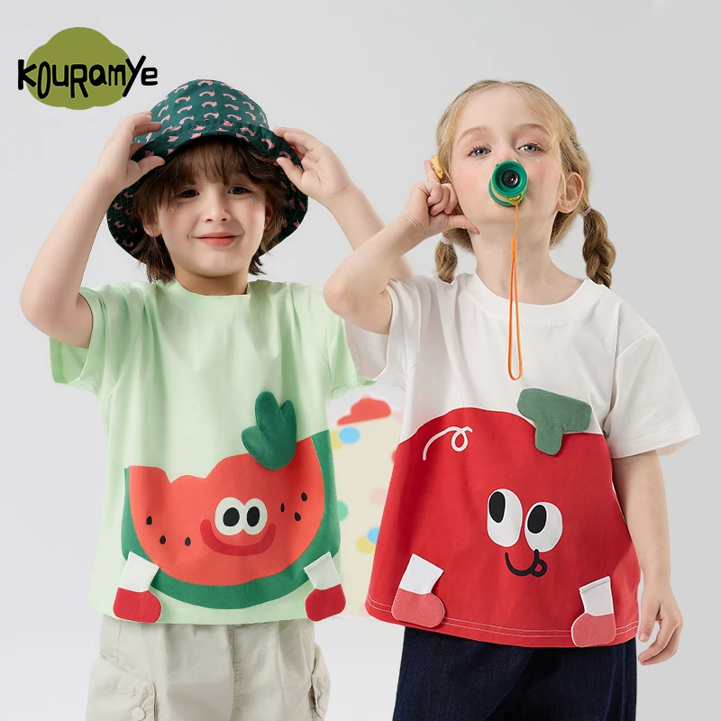 酷娃米2025年夏季新款中小童百搭立体水果撞色T恤20785