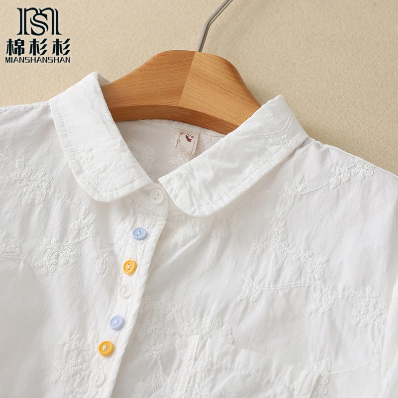 小个子短款 彩色扣子重工提花浮雕刺绣花 长袖衬衫女精致气质淑女