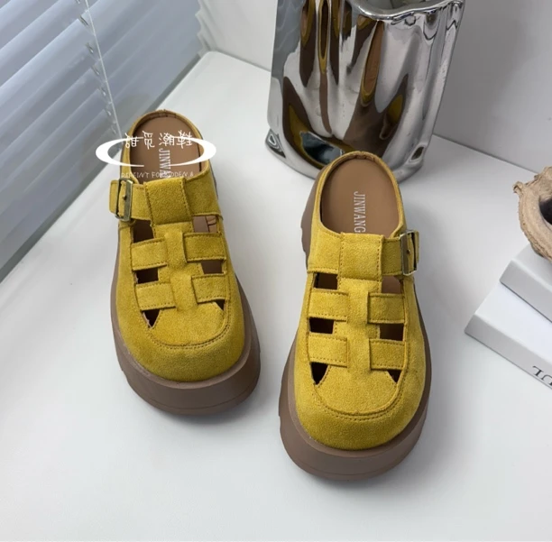 包头镂空勃肯鞋女中跟复古休闲风夏季休闲鞋露趾透气小众洞洞凉拖