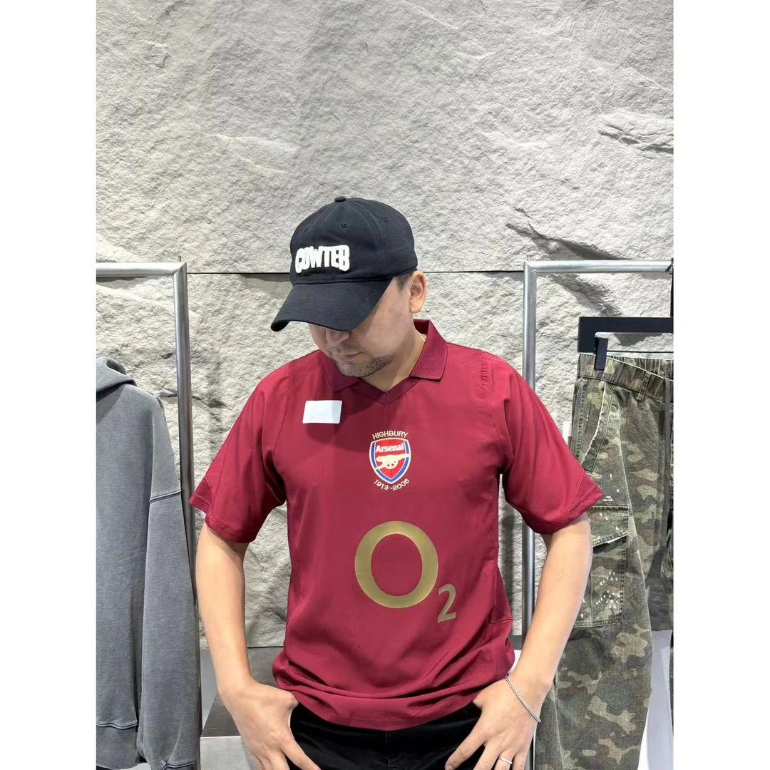 热门翻领美式宽松速干球衣运动足球情侣短袖T恤阿森纳2005年客场