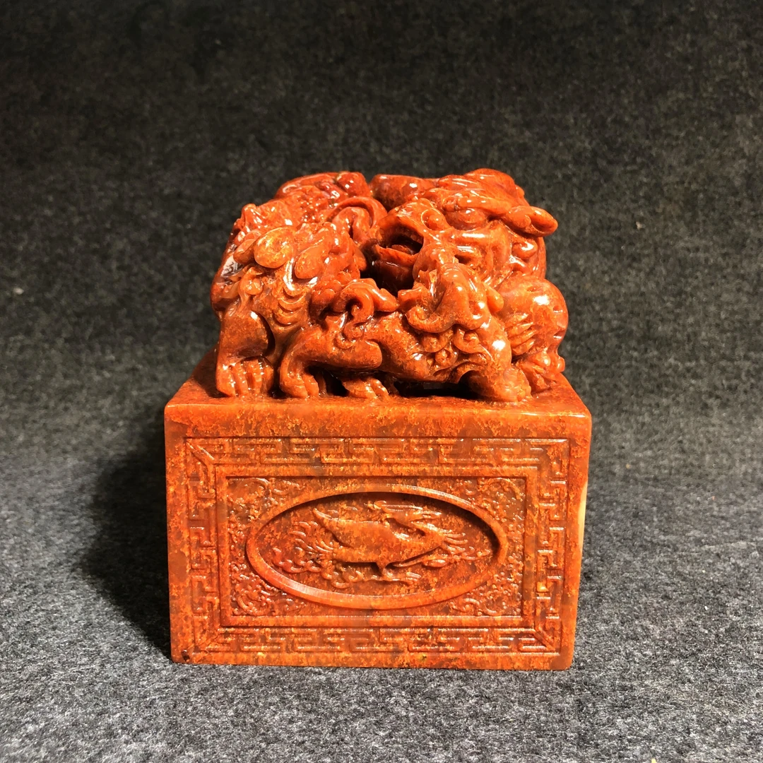 寿山石田黄石太狮少狮印秦始皇传国玉玺瑞兽印章桌面摆件乾隆印章
