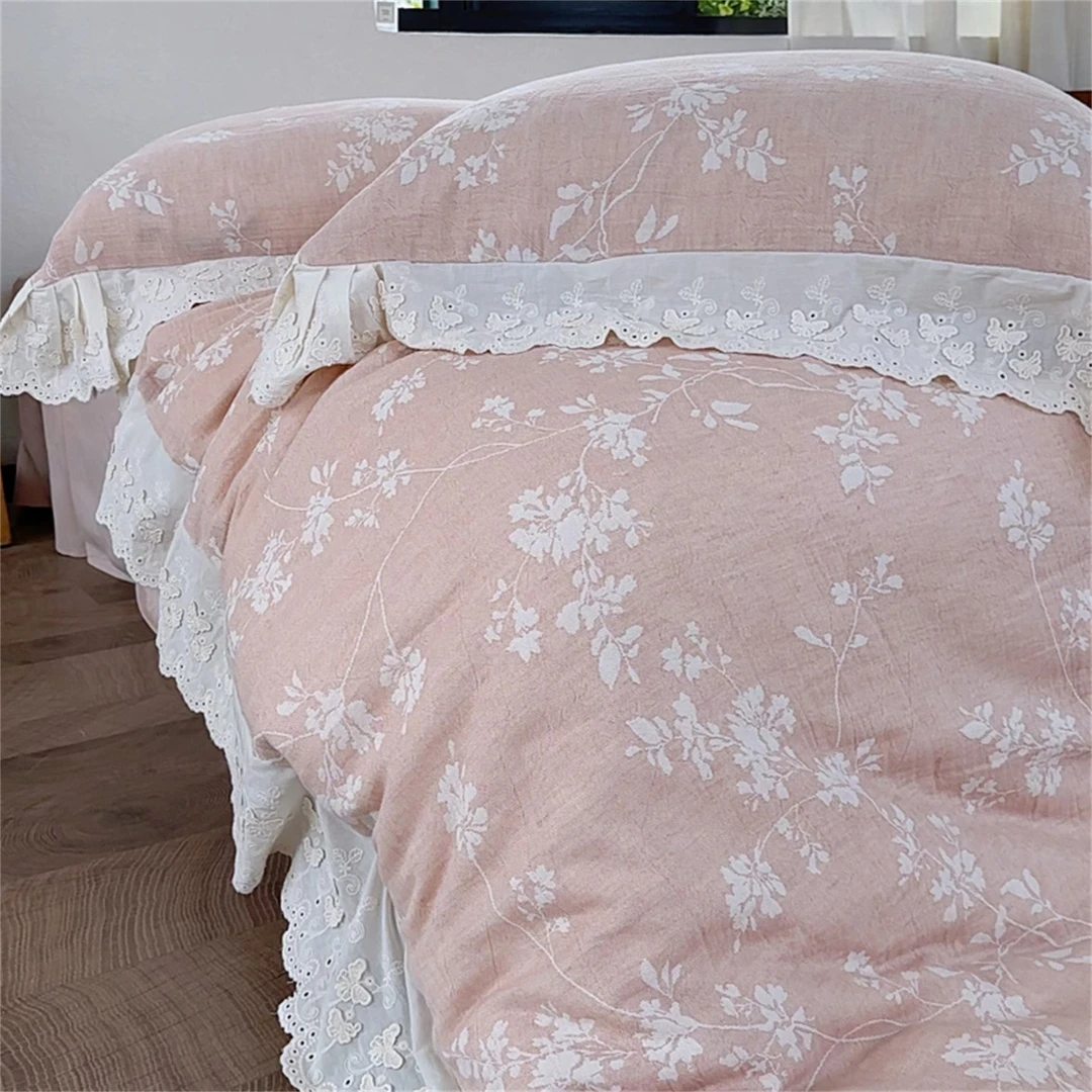 【超级红】素锦粉色 原创告别款 棉麻四件套