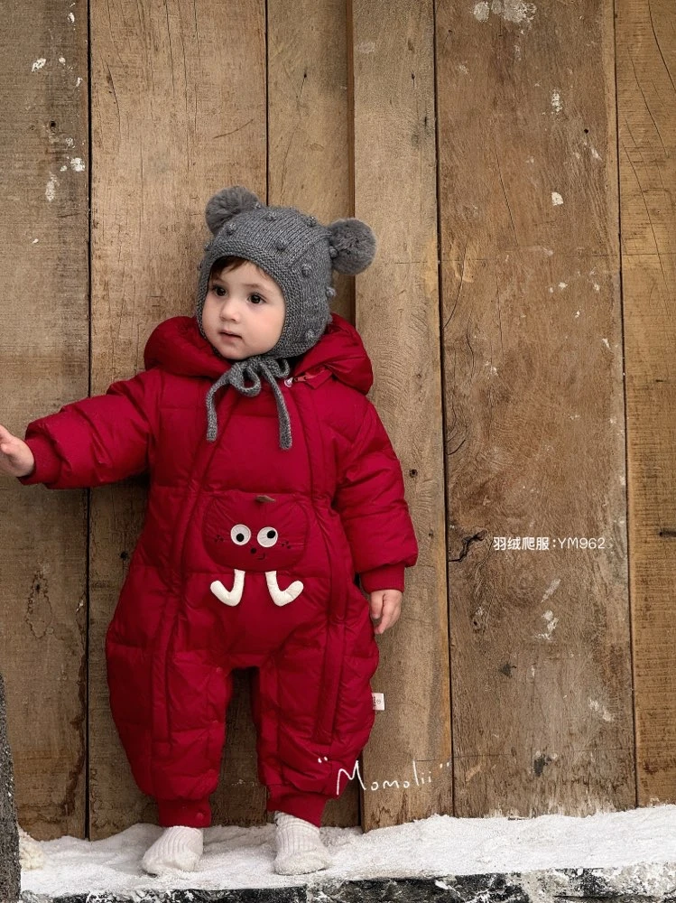 茉茉哩婴幼儿羽绒服冬季宝宝连体服红色小苹果拜年服羽绒哈衣962