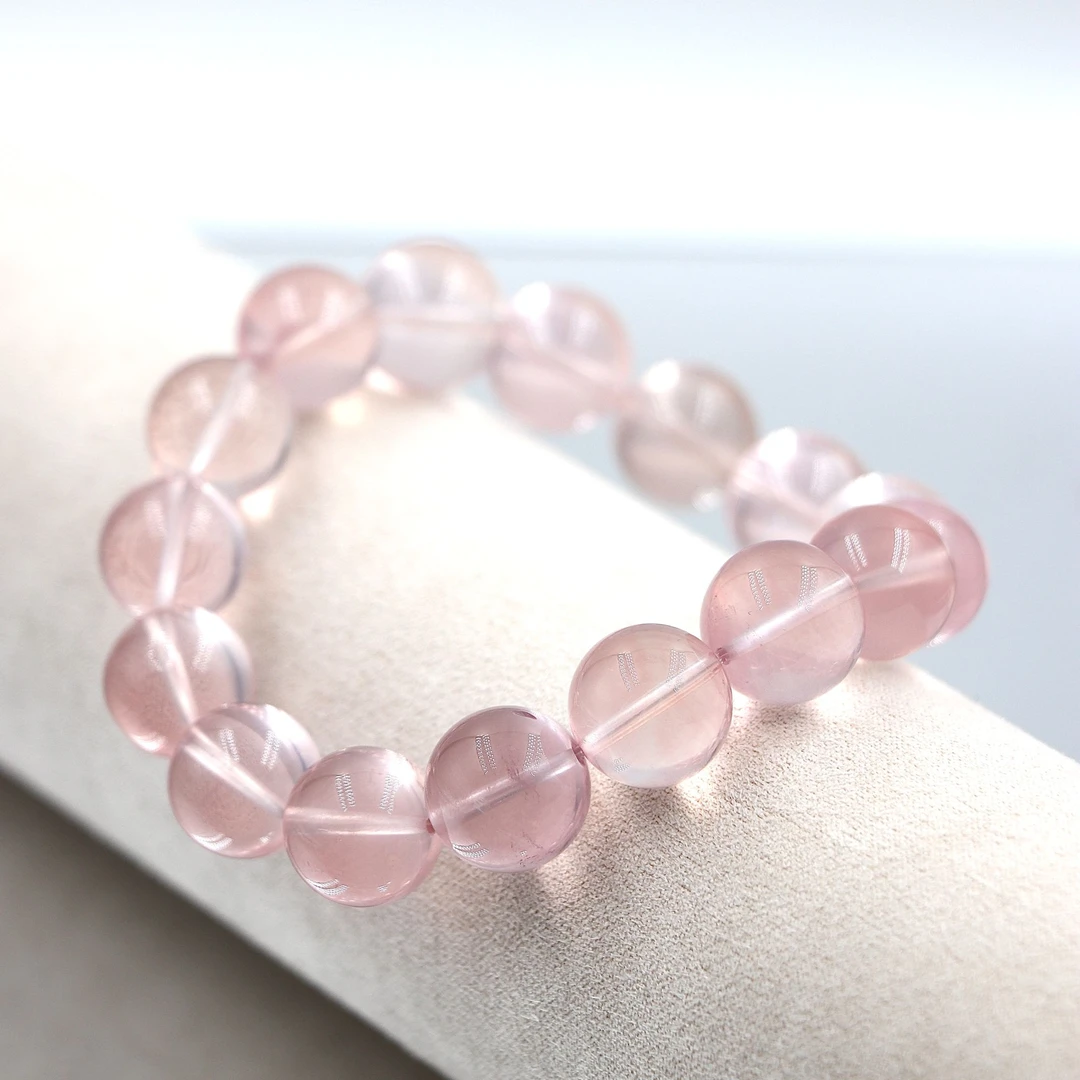 毕业级高透老矿马达加斯加樱花粉水晶手串K5349-多样性发一