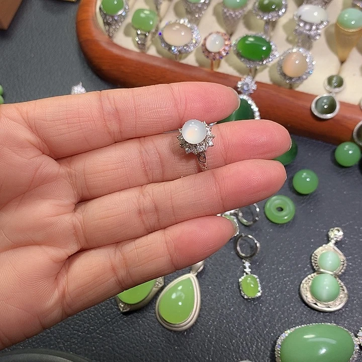 银S925镶嵌戒指和田玉（白玉）1****9