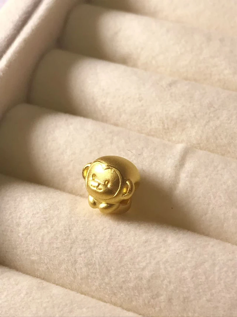 足金999   硬金工艺   生肖DIY编绳 挂坠素款金猴