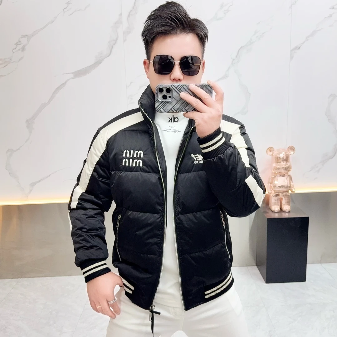 冬季2025羽绒服欧货男新款刺绣字母拼色修身时尚百搭服外套夹克