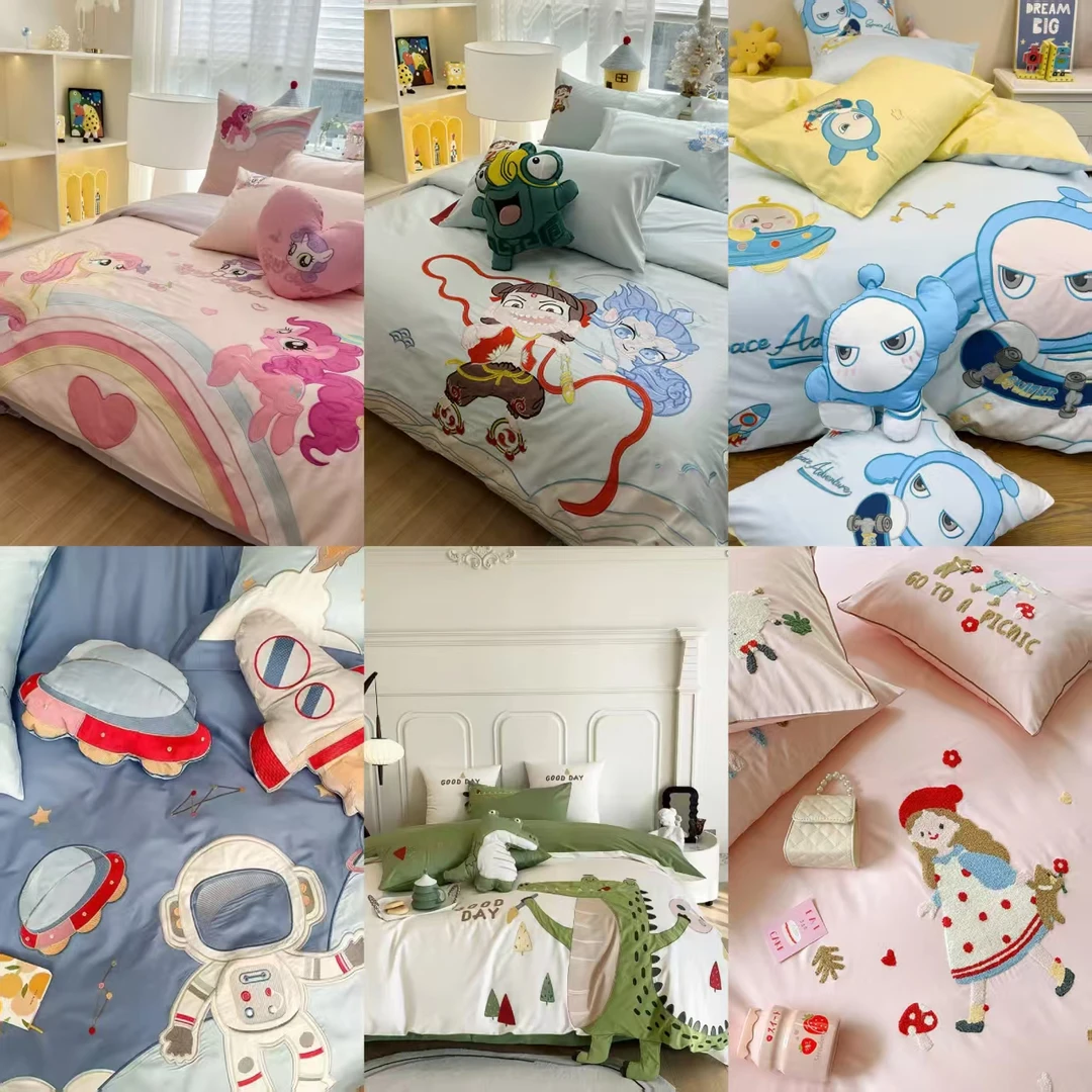 高品质长绒棉四件套 原创专款 细腻柔软贡缎床品套件卡通三件套