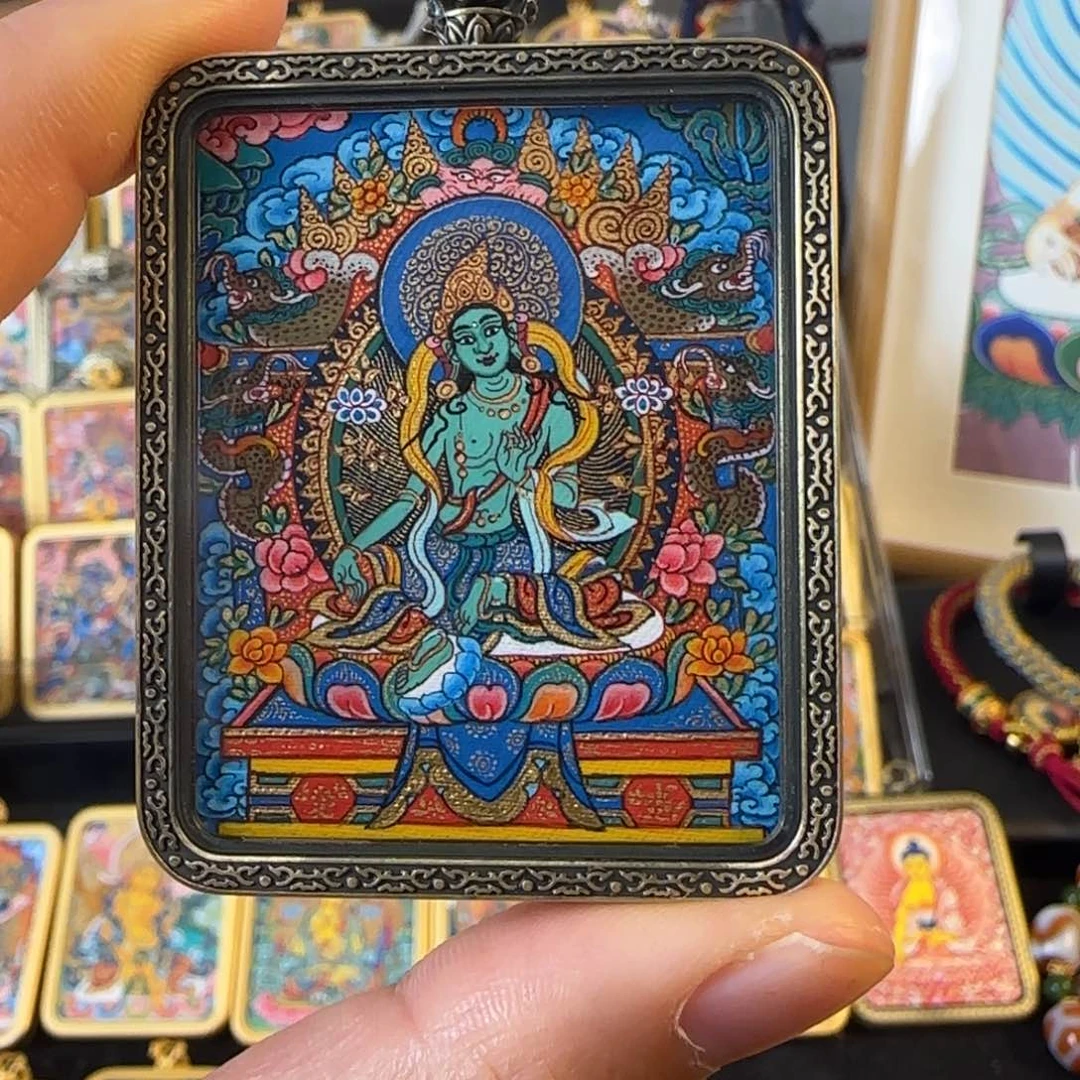 吊坠绿度母热贡唐卡