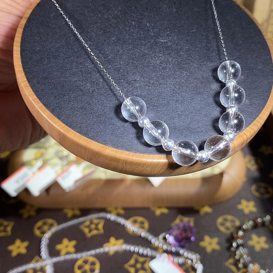 水晶银S925镶嵌项链8mm微笑链