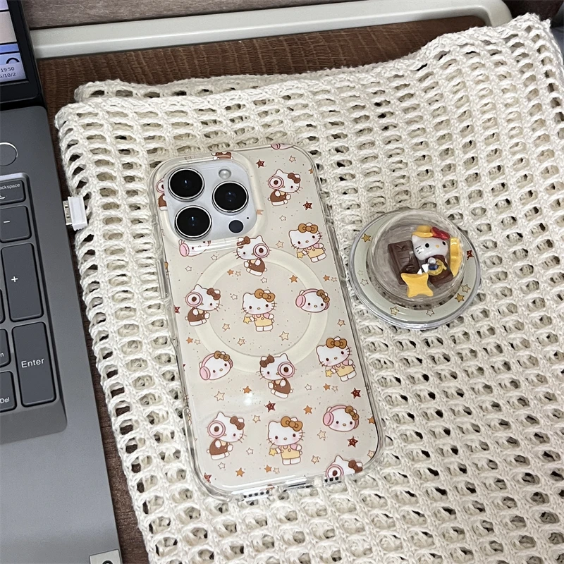磁吸卡通棕色放大镜Kitty适用16promax手机壳iPhone17苹果15/14新