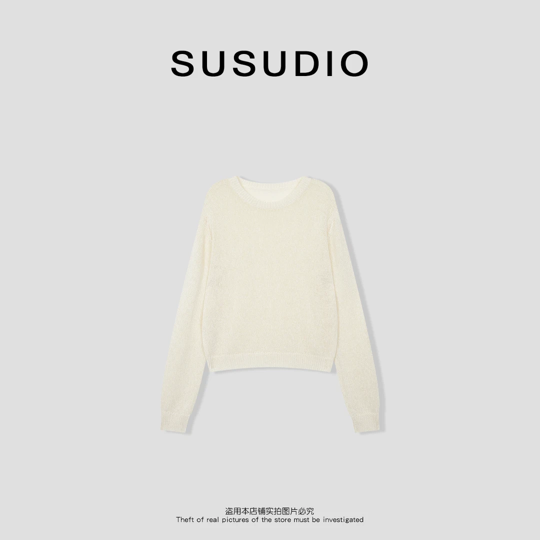 SUSUDIO 和纸纱设计款纯色凉感长袖针织衫 50040