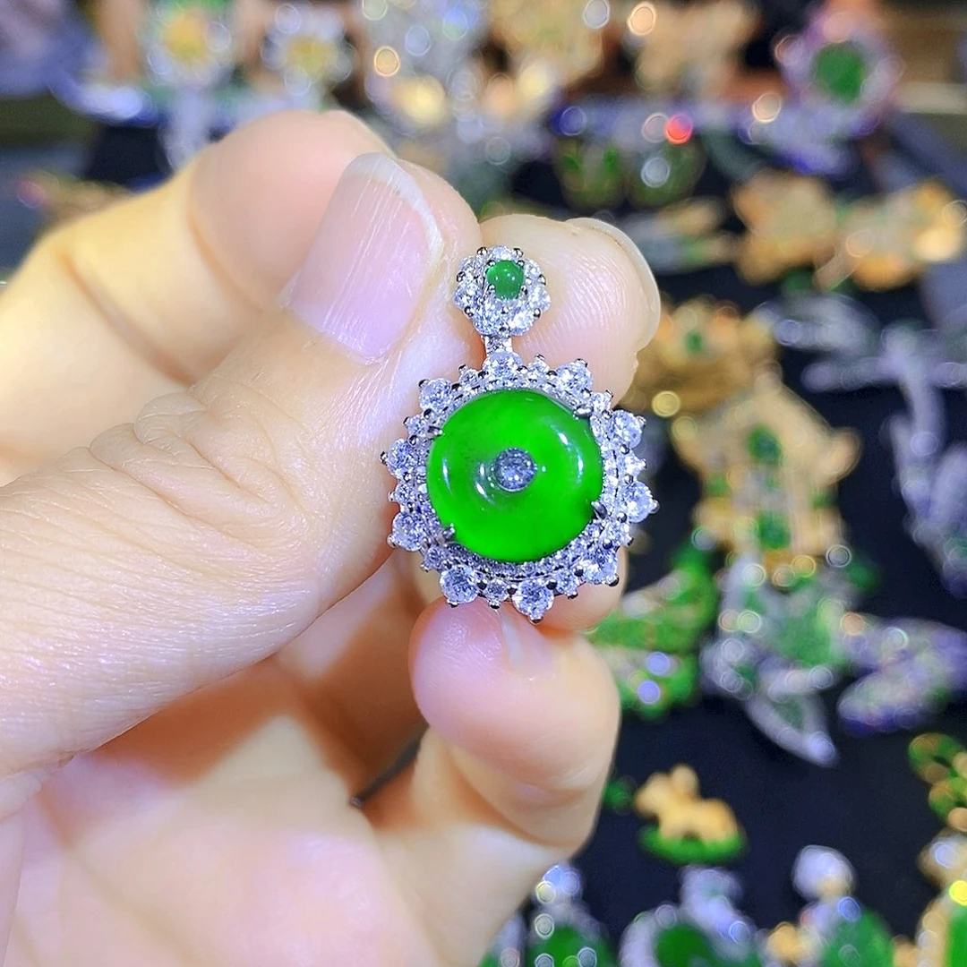 吊坠(不含链)银S925镶嵌翡翠