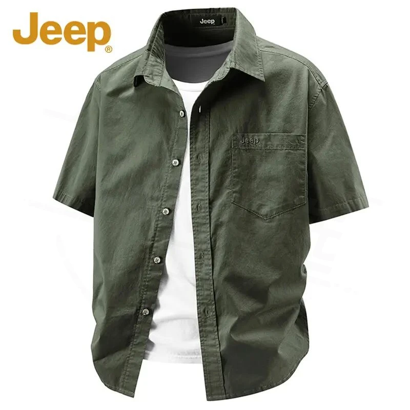 Jeep吉普男士短袖衬衫男款爆款2025新款纯棉商务休闲宽松薄款衬衣