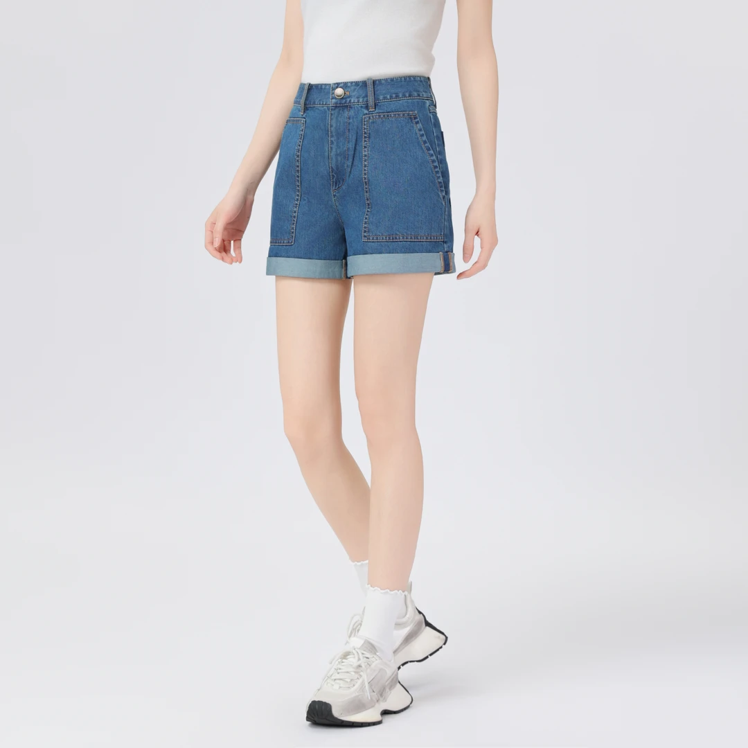 哥弟牛仔短裤女新款爆款2025新款高腰卷边直筒复古辣妹热裤110020