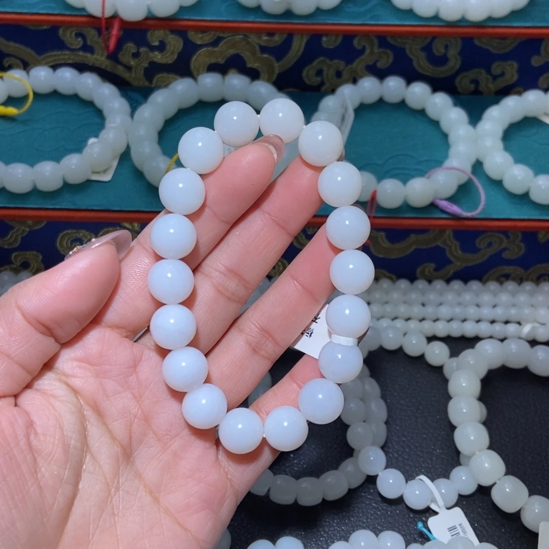 和田玉未镶嵌手串卡12圆珠