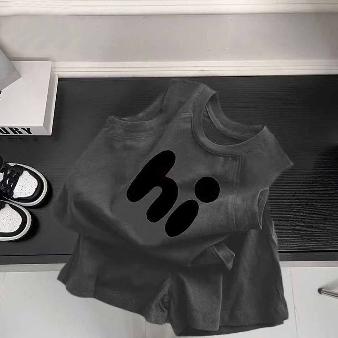 纯棉儿童无袖背心套装2025夏季男女童宝宝洋气休闲时尚运动两件套