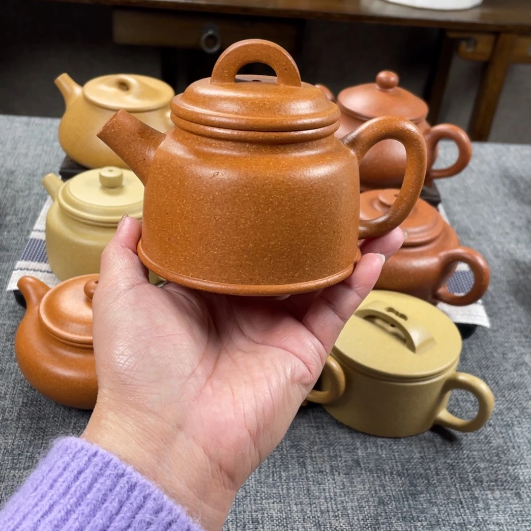 茶壶紫砂老档口金黄段鱼罩全手30目210手工泥