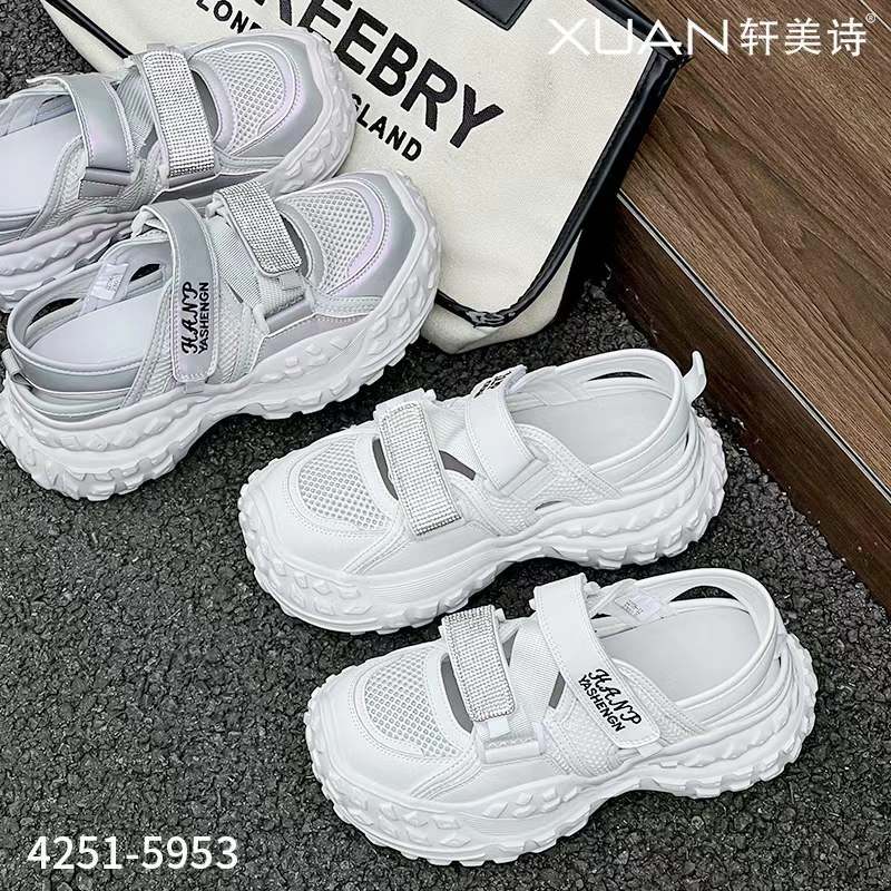 4251-5953轩美诗女2024夏季新款厚底百搭网面榴莲底轻便休闲鞋女