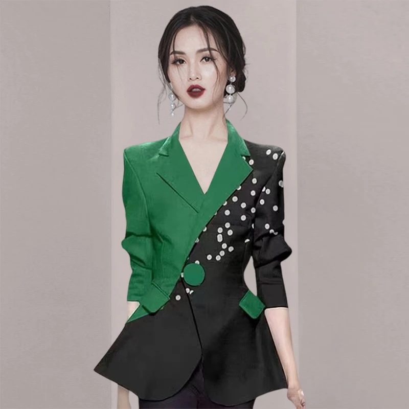 气质流行印花撞色西装外套女春装2025年新款通勤质感西服