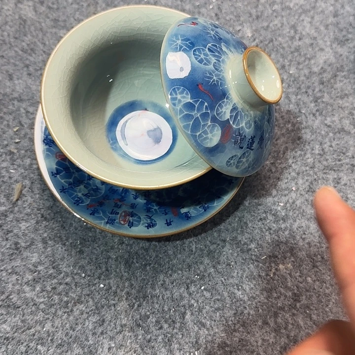 陶泥爱莲说盖碗全