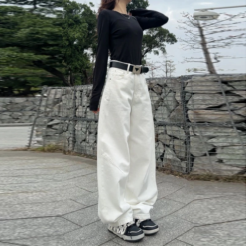 【现货】36192百搭显瘦镰刀裤2025春新款白色窄版大版直筒牛仔裤女