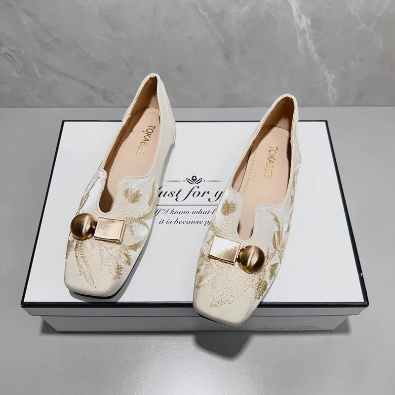 【品牌】复古新中式2025秋季新款低跟女鞋百搭方头单鞋女豆豆鞋30-1