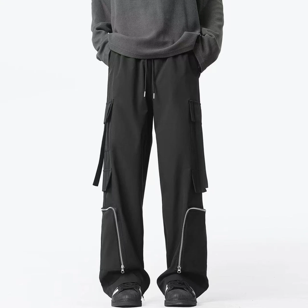 美式炸街机能风工装裤潮牌设计感拉链口袋宽松阔腿休闲裤JY-48