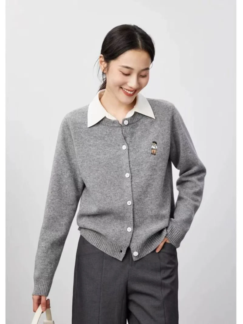 法式高端轻奢卡通刺绣单排扣毛衣开衫2024冬款软糯保暖外套7698