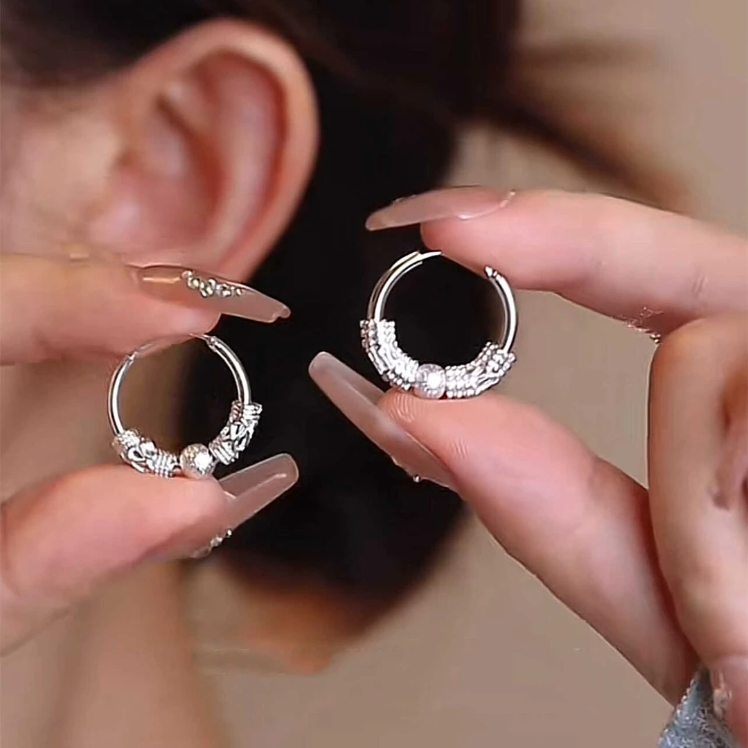 合金耳饰 【时来运转耳环】时尚轻奢耳圈如意珠设计感经典简约耳饰