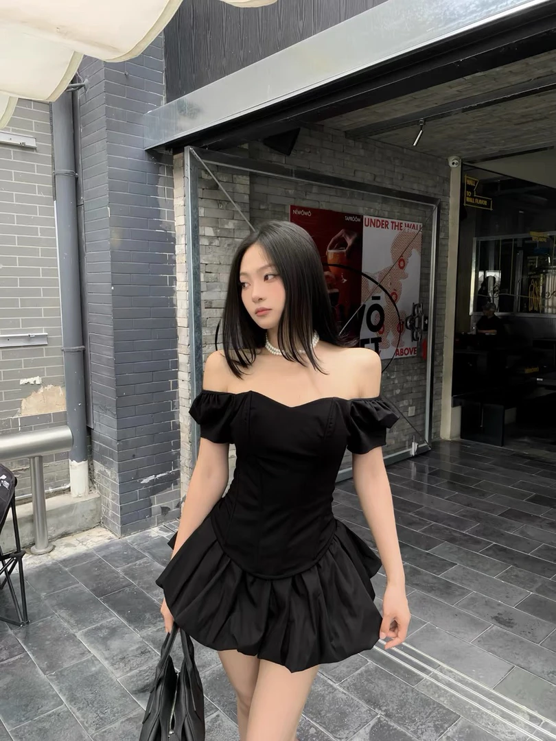 【莹莹推荐】千金风纯欲辣妹穿搭立体鱼骨收腰抹胸上衣蓬蓬裤裙套装