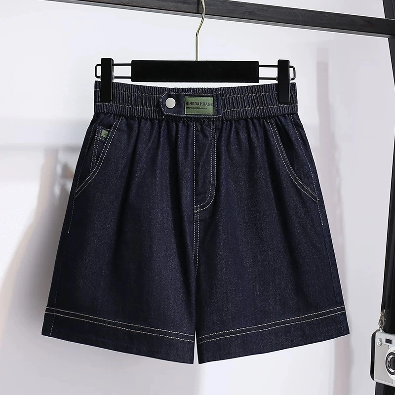 高腰牛仔短裤女夏季弹力2025新款薄款韩版休闲裤松紧宽松阔腿裤潮