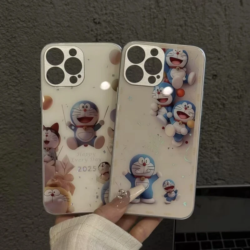 气球哆啦A梦玻璃壳适用苹果16pro手机壳华为荣耀oppo小米15vivo