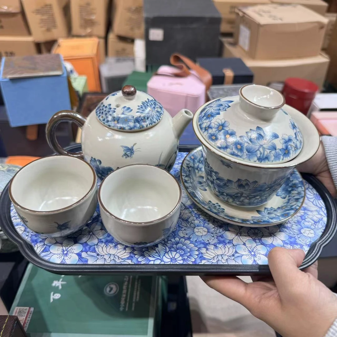 黄汝窑满花茶壶盖碗套组 TT