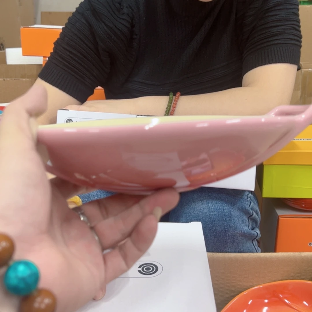 老姊妹家瓷器好漂亮粉色双耳盘