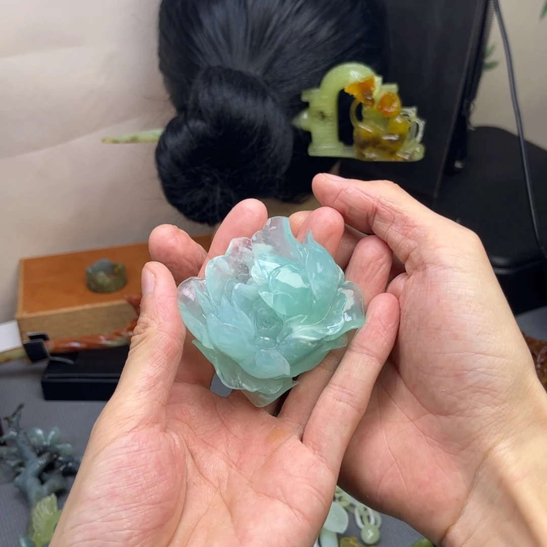 扇***子蛇纹石玉未镶嵌发饰