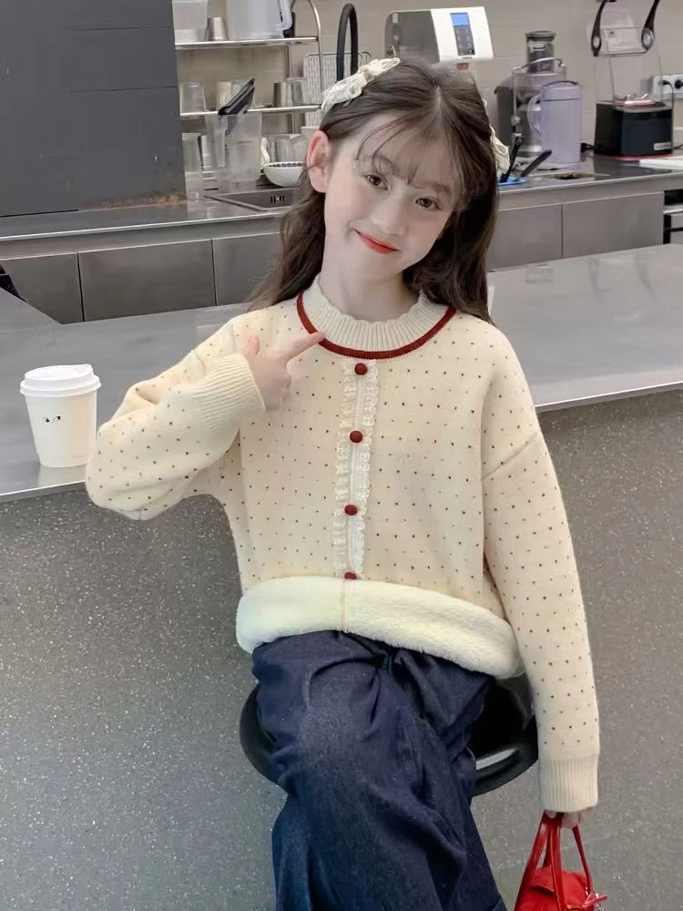 休闲风韩版常规款毛衣针织衫童装秋冬时尚一体绒