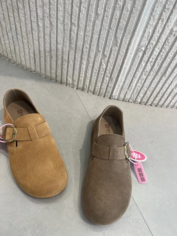 勃肯鞋极简风防滑乐福鞋穆勒鞋磨砂皮春季单鞋圆头真皮