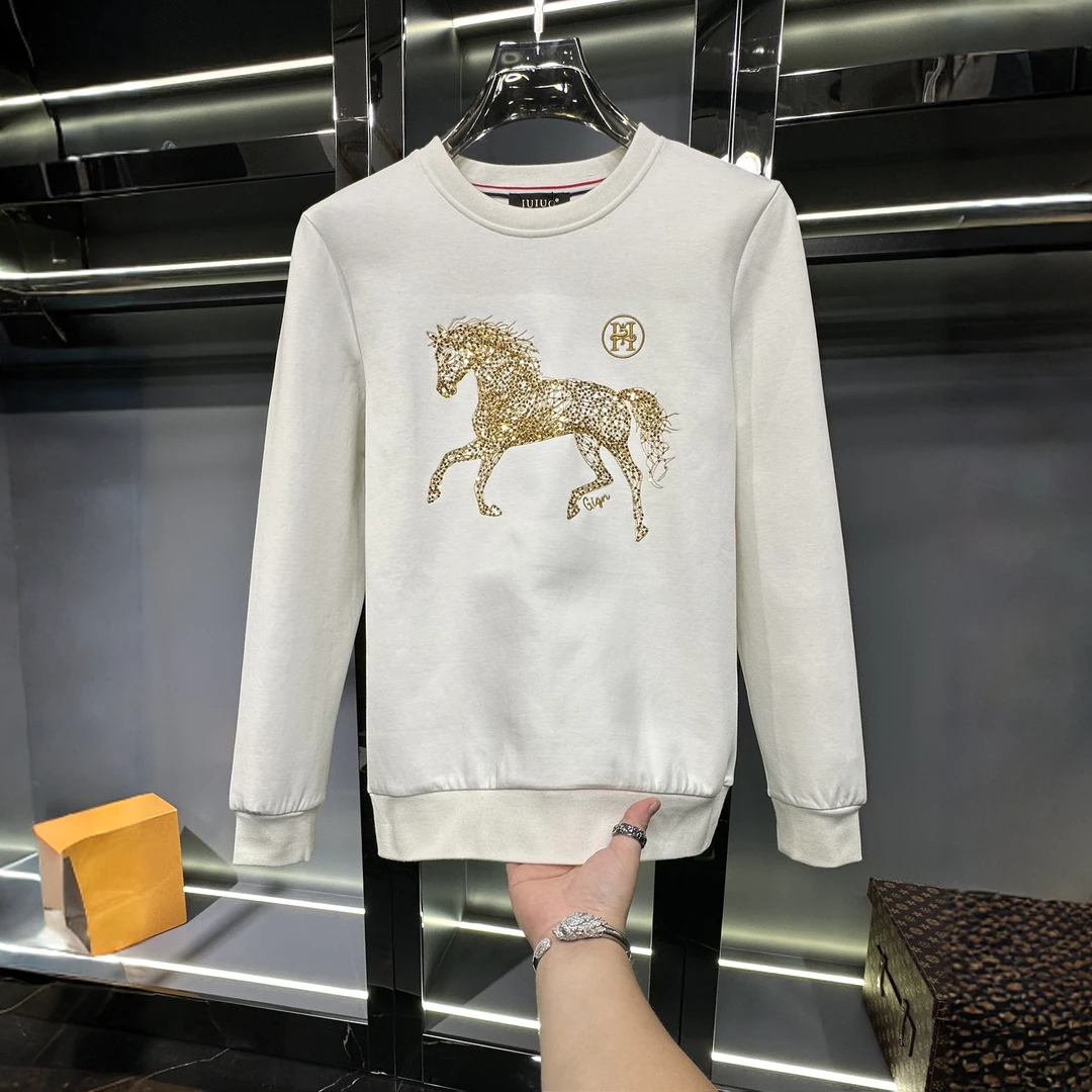 肯梅灵列秋季新款刺绣圆领卫衣男修身帅气轻奢舒适高端男士上衣