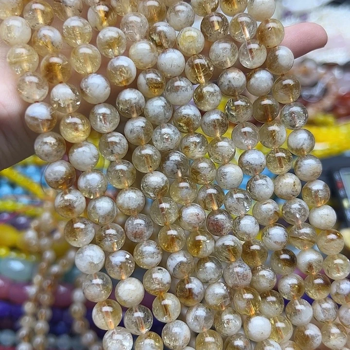 玛瑙/玉髓未镶嵌珠宝半成品T911   8M天然黄水晶圆珠一条