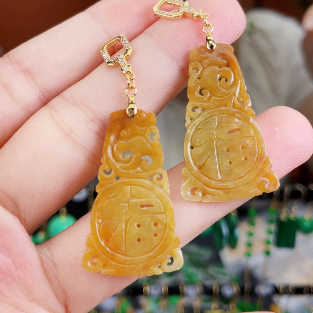银S925镶嵌翡翠耳饰