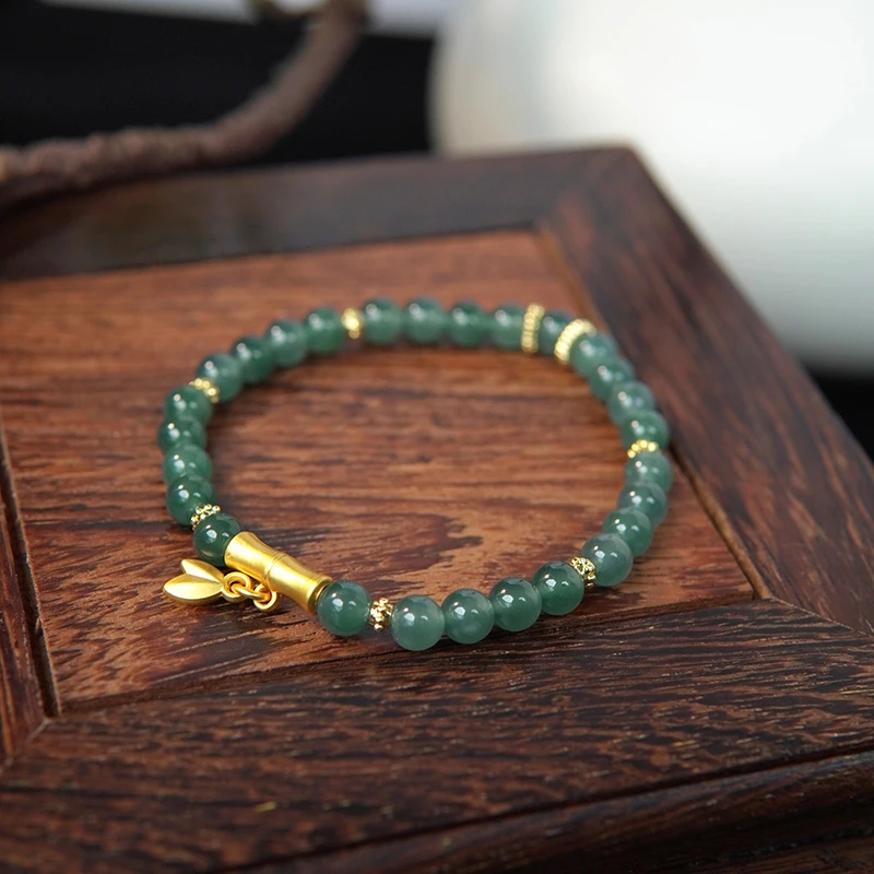 【竹影风】天然A货翡翠手串轻奢百搭卡6mm单圈隔珠手链多样性发一