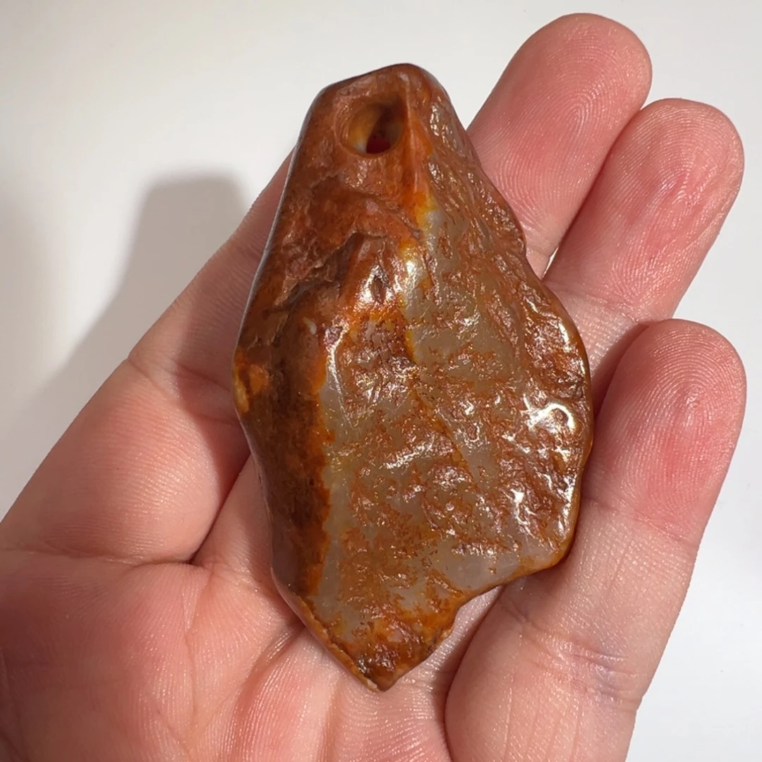 未镶嵌和田玉把件河磨玉火燎皮石包肉猪油糕糕肉小把件50g