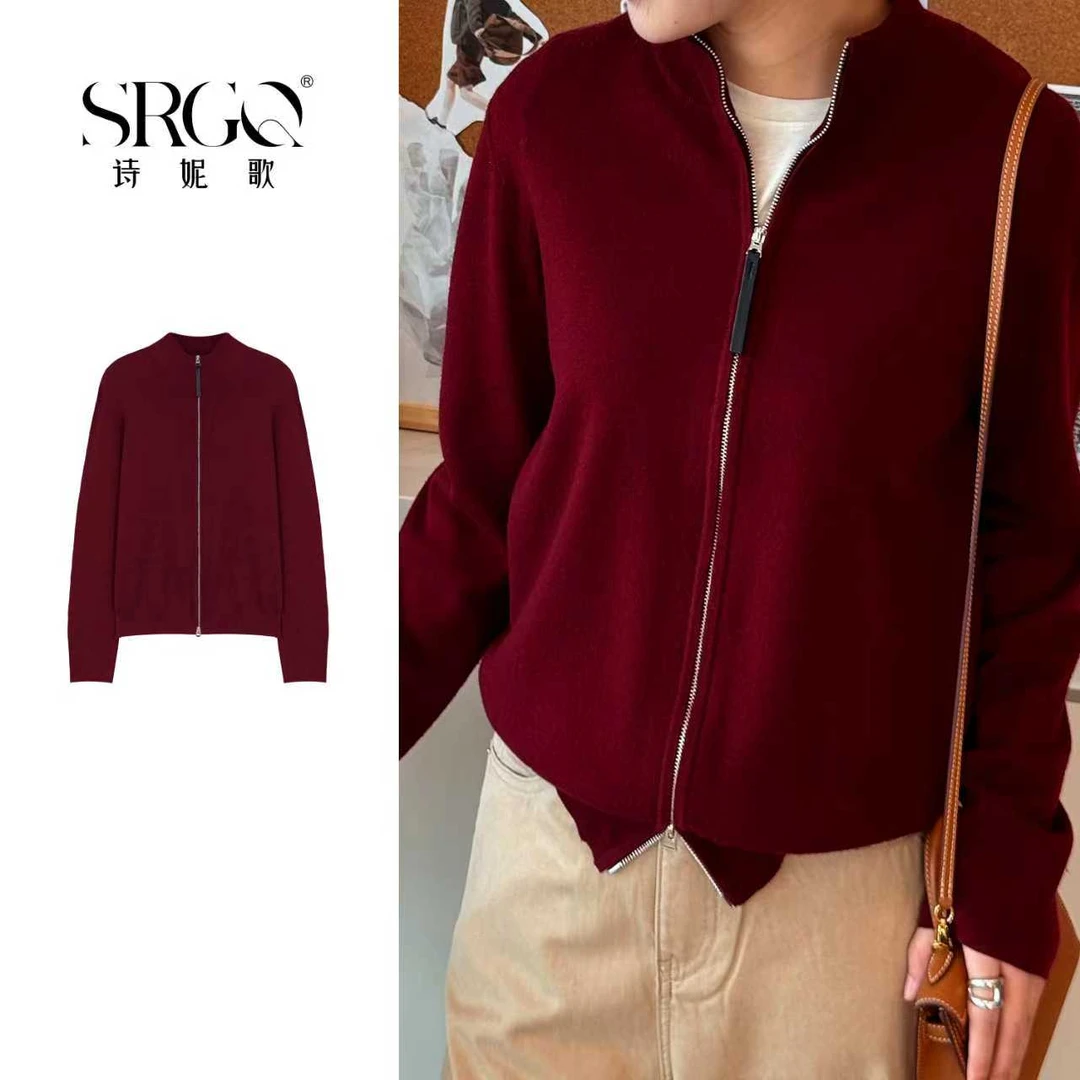 zhang&bai绵羊毛舒享系列【老钱风范】女式休闲百搭版拉链立领毛衫