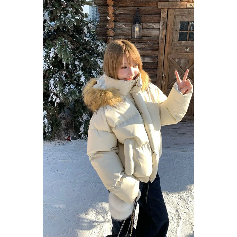 美式复古pu皮羽绒棉服男冬季高级感可拆卸毛领外套短款加厚面包服