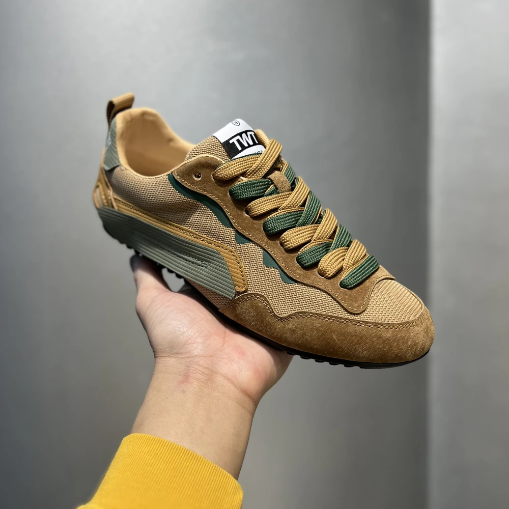 春夏透气轻质皮拼布驾车鞋2025新款时尚百搭舒适男士潮流休闲鞋